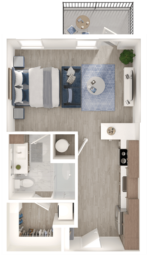 Floor plan for studio, 1 bath, 570 sqft